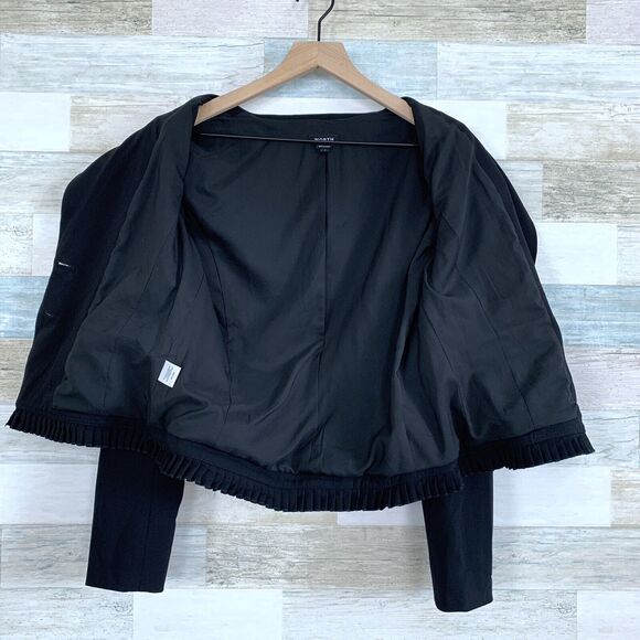 Worth Wool Ruffle Blazer Jacket Black Ruffle Hem Pockets Lined Cropped Womens 4 - Picture 4 of 8
